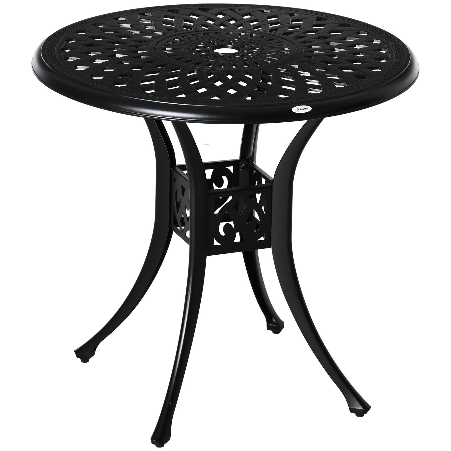 Outsunny 30" Round Patio Dining Table with Umbrella Hole, Antique Cast Aluminum Outdoor Bistro Table Only, Black