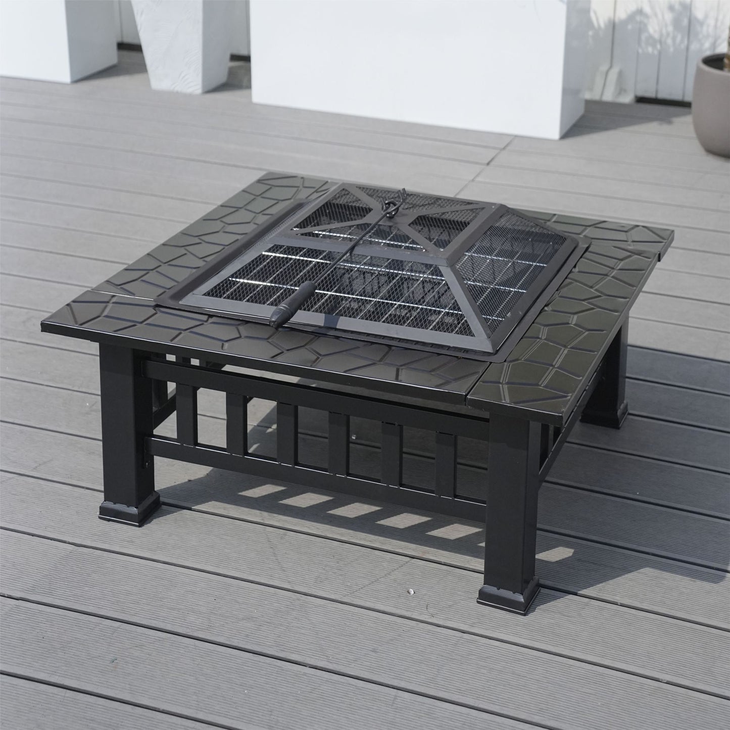 Durable Outdoor Fire Pit Table for Wood Burning with Accessories