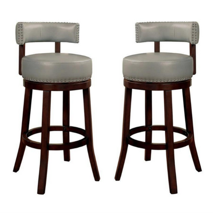 [SET OF 2] 30" Swivel Stool Dark Oak Solid Wood Dark Gray Leatherette Bar Stools